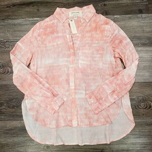 NEW Cloth & Stone Anthro Top S Pink White Lightweight Button-Front V-Neck Blouse